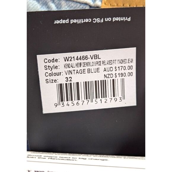 Afends Kendall Hemp Denim Low Rise Relaxed Fit Washed Jean Vintage Blue sz32 NWT - Picture 5 of 7